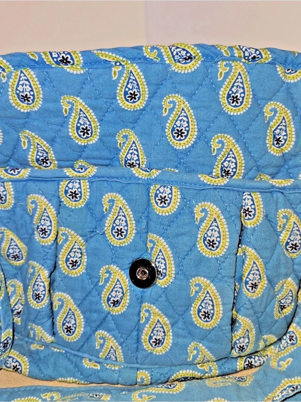 Vera Bradley Blue Paisley Quilted Cotton Crossbody with Yellow Accents